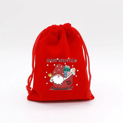 1pc Drawstring Christmas Velvet Bags Red Gift Packaging Bag Candy Biscuit Pouch Merry Xmas Bracelet Jewelry DIY Storage Supplies