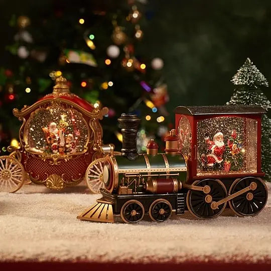 Santa Claus Snowman Christmas Gift Crystal Sequins Christmas Eve Music Box Train Crystal Ball Ornaments Desktop Decoration