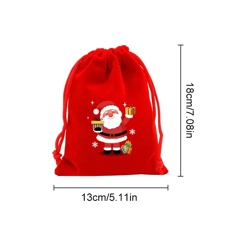 1pc Drawstring Christmas Velvet Bags Red Gift Packaging Bag Candy Biscuit Pouch Merry Xmas Bracelet Jewelry DIY Storage Supplies
