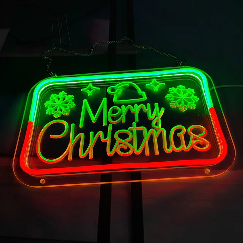 Merry christmas neon ambiance decoration holiday event neon sign, santa claus christmas tree snowman modeling luminous lights