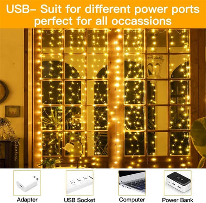3/6M LED Curtain Garland Fairy String Lights Christmas Holiday Party Wedding Decoration USB Remote 8 Modes Waterfall Lighting