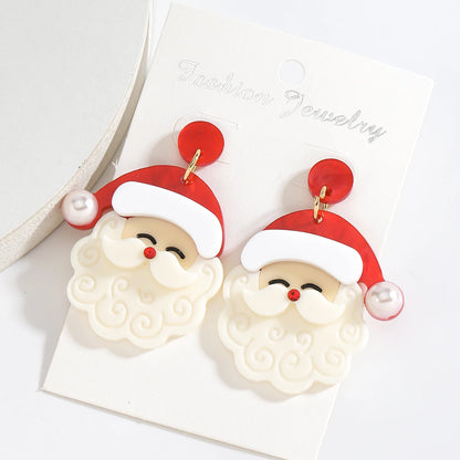 2024 Pink Christmas Earrings Winter Holiday Santa Snowman Christmas Tree Shapes Dangle Earrings Celebration Accessories Gifts