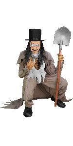 Activated Crouching Grave Digger , Talking Halloween Animatronic for Indoor or Covered Outdoor