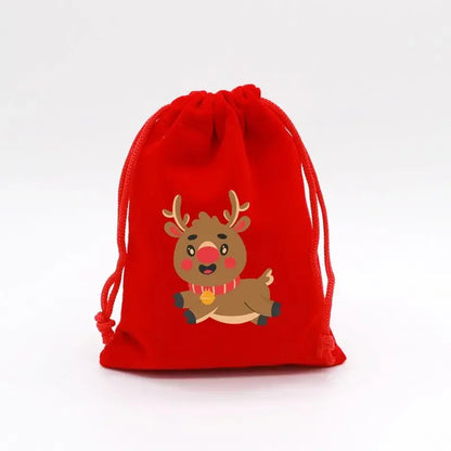 1pc Drawstring Christmas Velvet Bags Red Gift Packaging Bag Candy Biscuit Pouch Merry Xmas Bracelet Jewelry DIY Storage Supplies