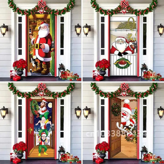 Christmas Outdoor  Door Cover Decoration Cloth Cover