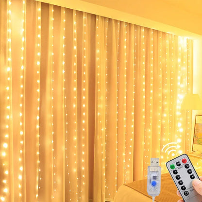 3/6M LED Curtain Garland Fairy String Lights Christmas Holiday Party Wedding Decoration USB Remote 8 Modes Waterfall Lighting