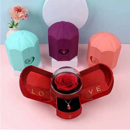 Custom Name Necklace With Double Castle Eternal Rose Jewelry Box For Girlfriend Mother's Day Valentine's Day Christmas Gifts