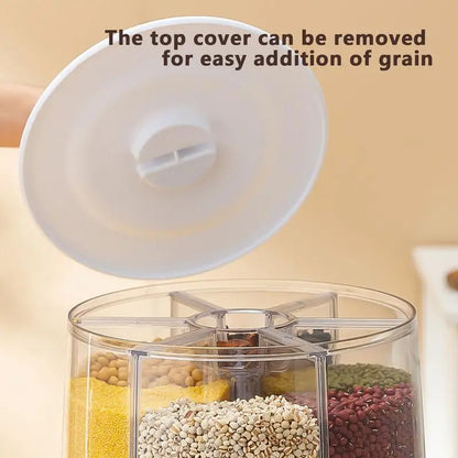 360 Degree Rotating Rice Dispenser Sealed Dry Cereal Grain Bucket Dispenser Moisture-proof Kitchen Food Container Storage Box