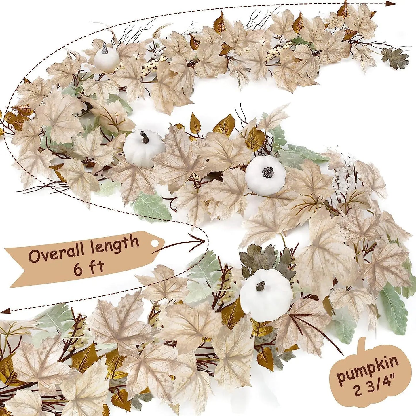 1pcs Autumn Maples Leaf Pumpkin Berry Garland Fall Mantle Fireplace Thanksgiving Halloween Christmas Farmhouse Harvest Decoratio