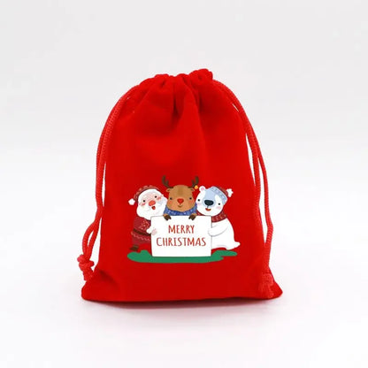 1pc Drawstring Christmas Velvet Bags Red Gift Packaging Bag Candy Biscuit Pouch Merry Xmas Bracelet Jewelry DIY Storage Supplies