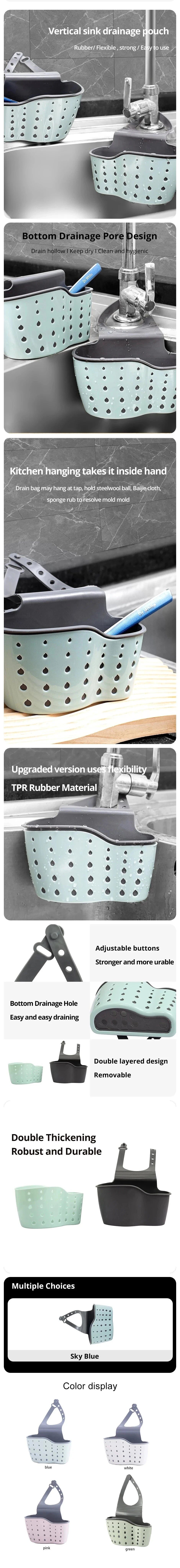 1Pc Sky Blue Creative Sink Storage And Drainage Rack Hanging Bag Kitchen Faucet Adjustable Storage And Hanging Basket