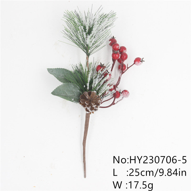 Artificial Christmas Red Berry Branch Artificial Pine Tree Branches Snowflake Pine Needle Pine Cone Branches Xmas DIY Wreath