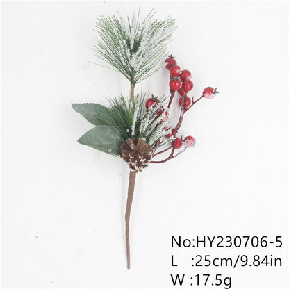 Artificial Christmas Red Berry Branch Artificial Pine Tree Branches Snowflake Pine Needle Pine Cone Branches Xmas DIY Wreath