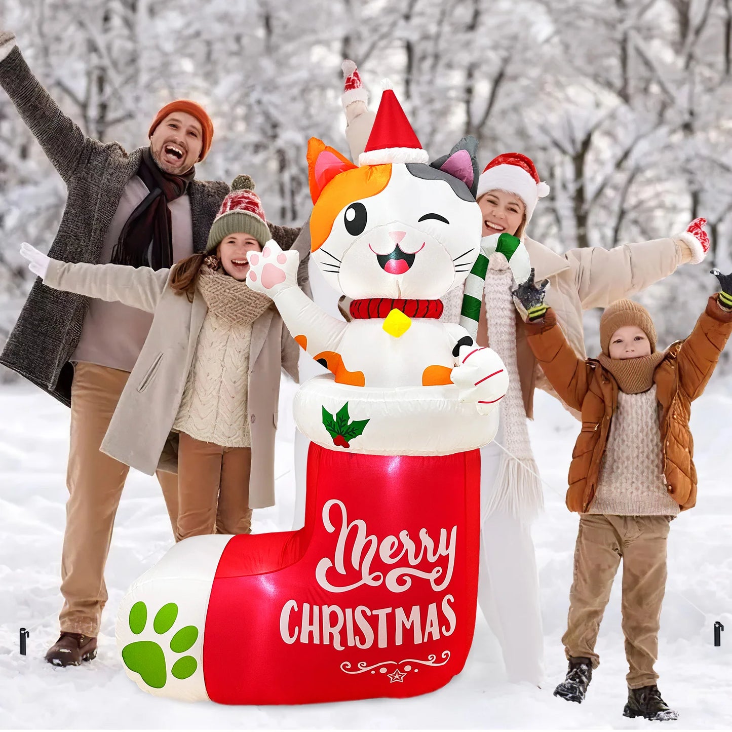 OurWarm 6FT Christmas Inflatables Outdoor Decorations, Christmas Blow Ups Dog in Xmas Stocking with Build-in LEDs and Candy