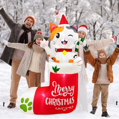 OurWarm 6FT Christmas Inflatables Outdoor Decorations, Christmas Blow Ups Dog in Xmas Stocking with Build-in LEDs and Candy