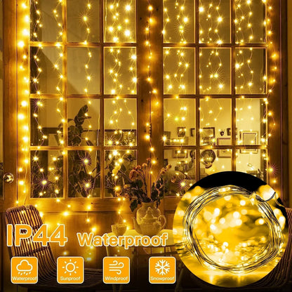 3/6M LED Curtain Garland Fairy String Lights Christmas Holiday Party Wedding Decoration USB Remote 8 Modes Waterfall Lighting