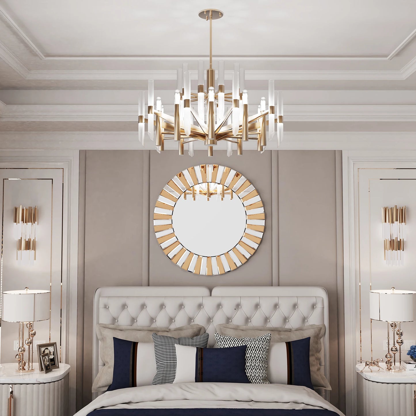 Decorative Mirrors Round Sunburst Wall Mirror Beveled Edge Glass Bathroom Vanity Mirror Hanging Accent Mirrors for Living Room