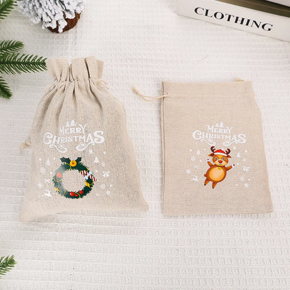 30/1Pcs Christmas Drawstring Bag Santa Claus Snowman Linen Candy Gift Packaging Bags Xmas Favor Bracelet Jewelry Storage Pouch