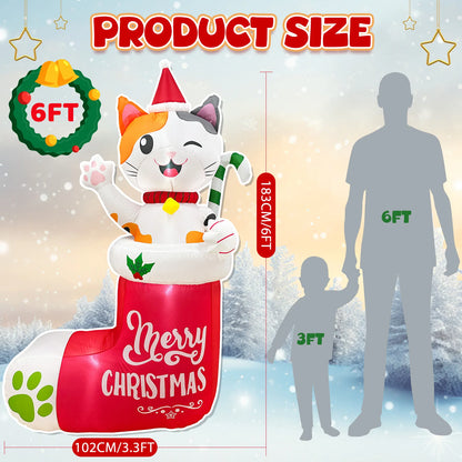 OurWarm 6FT Christmas Inflatables Outdoor Decorations, Christmas Blow Ups Dog in Xmas Stocking with Build-in LEDs and Candy