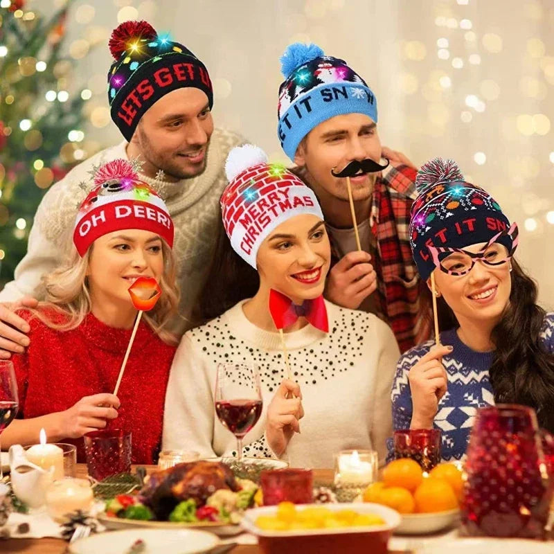 Christmas Hat Year Xmas Party Decor Creative Flashing Led Light Snowman Winter Warm Color Knitted Cap Christmas Gift Christmas