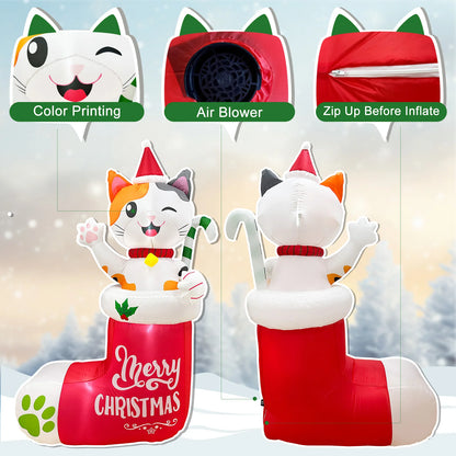 OurWarm 6FT Christmas Inflatables Outdoor Decorations, Christmas Blow Ups Dog in Xmas Stocking with Build-in LEDs and Candy