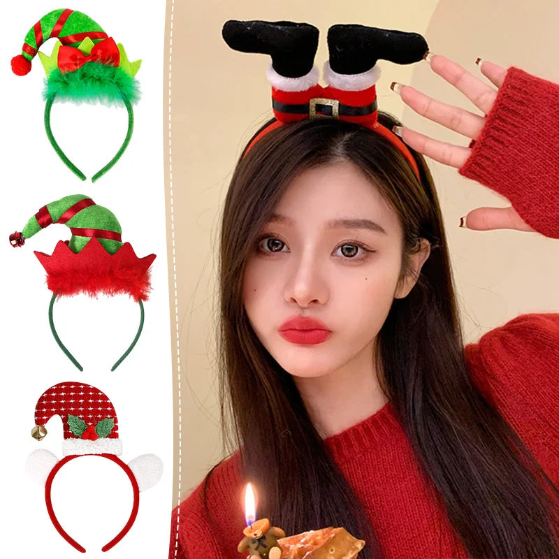 New Christmas Headwear Funny Deer Antlers Headpiece Santa Claus Hair Headband Happy New Year Merry Christmas Hair Accessories