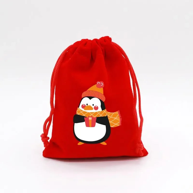 1pc Drawstring Christmas Velvet Bags Red Gift Packaging Bag Candy Biscuit Pouch Merry Xmas Bracelet Jewelry DIY Storage Supplies