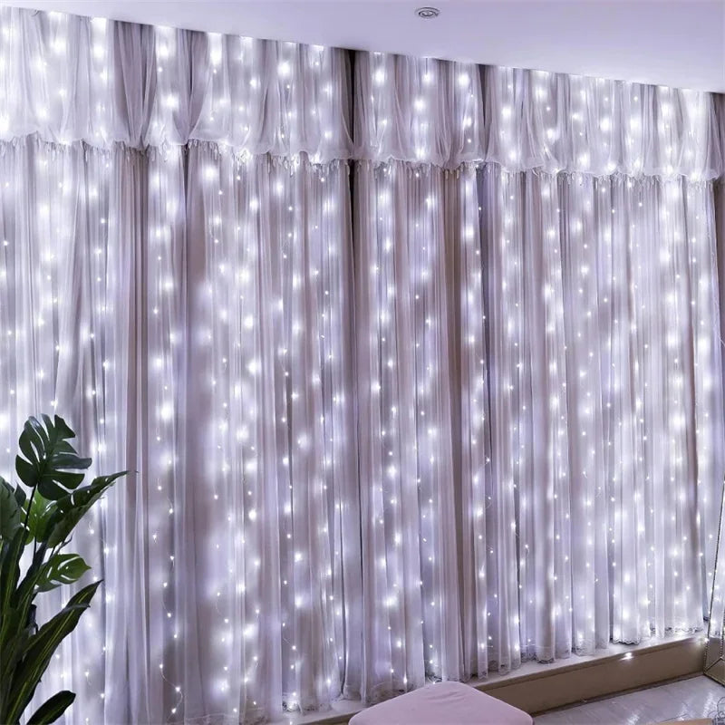3/6M LED Curtain Garland Fairy String Lights Christmas Holiday Party Wedding Decoration USB Remote 8 Modes Waterfall Lighting