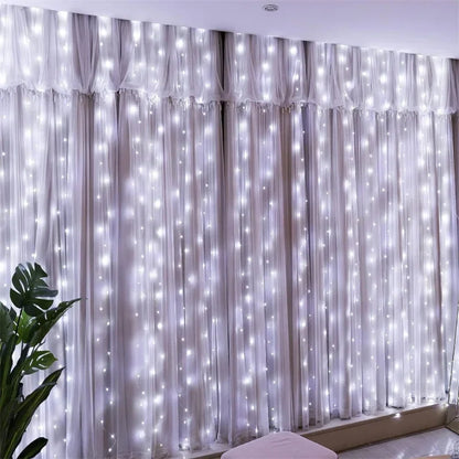 3/6M LED Curtain Garland Fairy String Lights Christmas Holiday Party Wedding Decoration USB Remote 8 Modes Waterfall Lighting