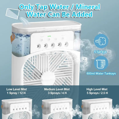 3 In 1 Fan AIr Conditioner Household Small Air Cooler LED Night Light Portable Humidifier Air Adjustment Fan Office Home Fan New