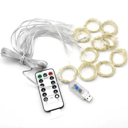 3/6M LED Curtain Garland Fairy String Lights Christmas Holiday Party Wedding Decoration USB Remote 8 Modes Waterfall Lighting