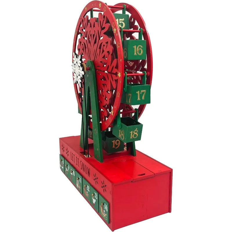 Christmas Wooden Ferris Wheel Advent Calendar Driven by Electric Motor with 24 Drawers and LED Lights to Fill Candy and
