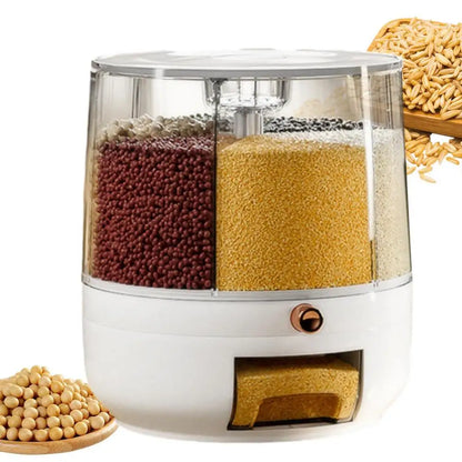 360 Degree Rotating Rice Dispenser Sealed Dry Cereal Grain Bucket Dispenser Moisture-proof Kitchen Food Container Storage Box