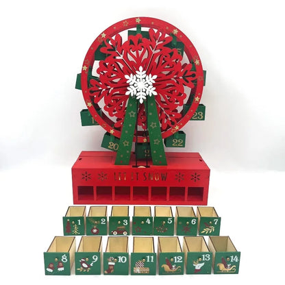 Christmas Wooden Ferris Wheel Advent Calendar Driven by Electric Motor with 24 Drawers and LED Lights to Fill Candy and