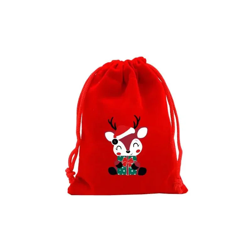 1pc Drawstring Christmas Velvet Bags Red Gift Packaging Bag Candy Biscuit Pouch Merry Xmas Bracelet Jewelry DIY Storage Supplies