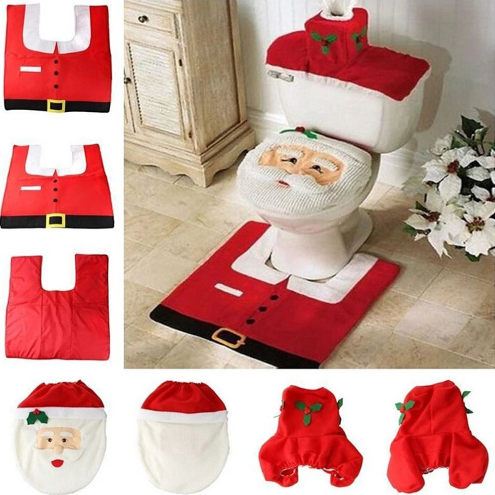 Christmas Toilet Seat Covers Creative Santa Claus Bathroom Mat Xmas Supplies for Home