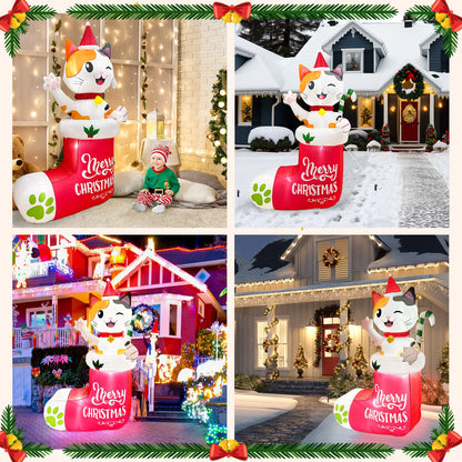 OurWarm 6FT Christmas Inflatables Outdoor Decorations, Christmas Blow Ups Dog in Xmas Stocking with Build-in LEDs and Candy