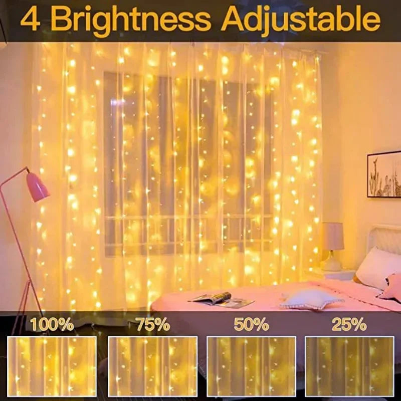 3/6M LED Curtain Garland Fairy String Lights Christmas Holiday Party Wedding Decoration USB Remote 8 Modes Waterfall Lighting