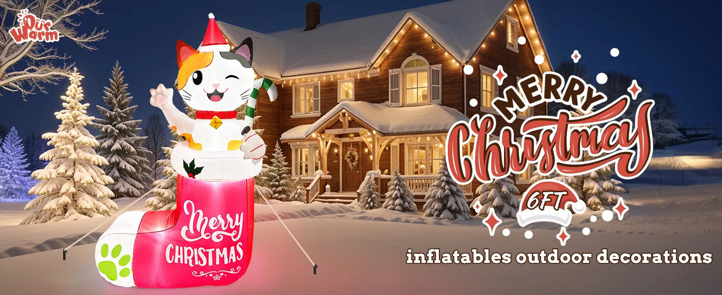 OurWarm 6FT Christmas Inflatables Outdoor Decorations, Christmas Blow Ups Dog in Xmas Stocking with Build-in LEDs and Candy