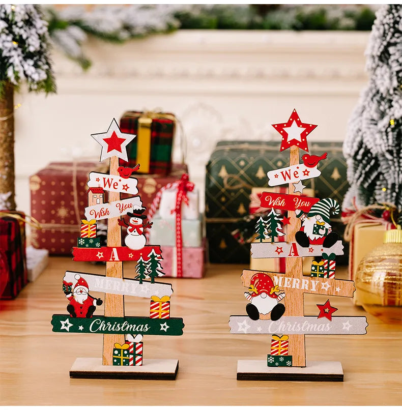 Desktop Christmas Tree Santa Claus  Wooden Christmas Signs Decoration