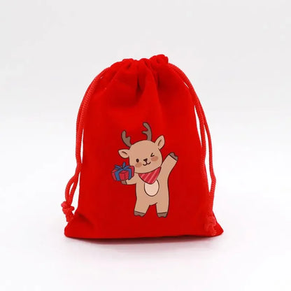 1pc Drawstring Christmas Velvet Bags Red Gift Packaging Bag Candy Biscuit Pouch Merry Xmas Bracelet Jewelry DIY Storage Supplies