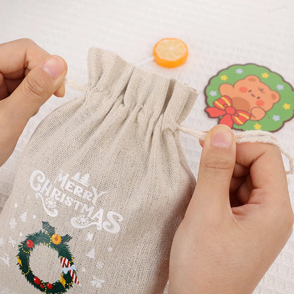 30/1Pcs Christmas Drawstring Bag Santa Claus Snowman Linen Candy Gift Packaging Bags Xmas Favor Bracelet Jewelry Storage Pouch