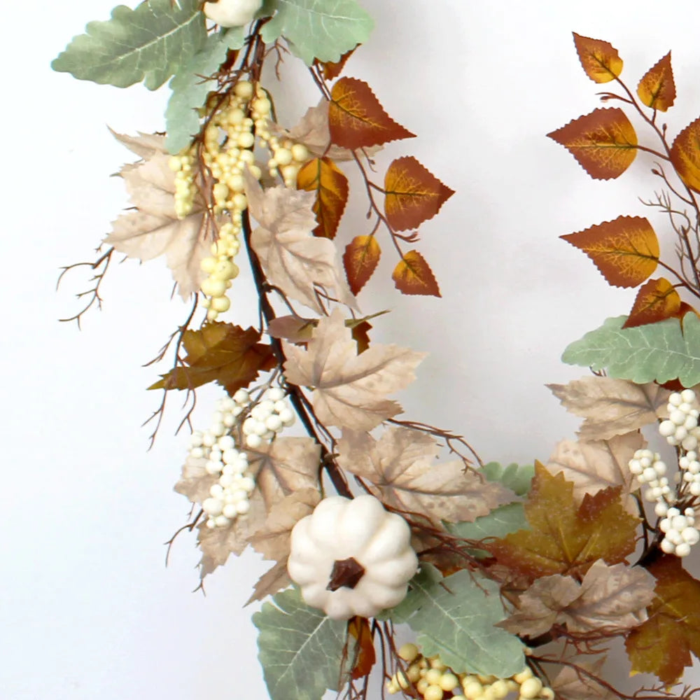 1pcs Autumn Maples Leaf Pumpkin Berry Garland Fall Mantle Fireplace Thanksgiving Halloween Christmas Farmhouse Harvest Decoratio
