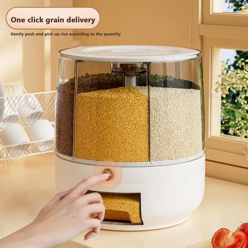 360 Degree Rotating Rice Dispenser Sealed Dry Cereal Grain Bucket Dispenser Moisture-proof Kitchen Food Container Storage Box