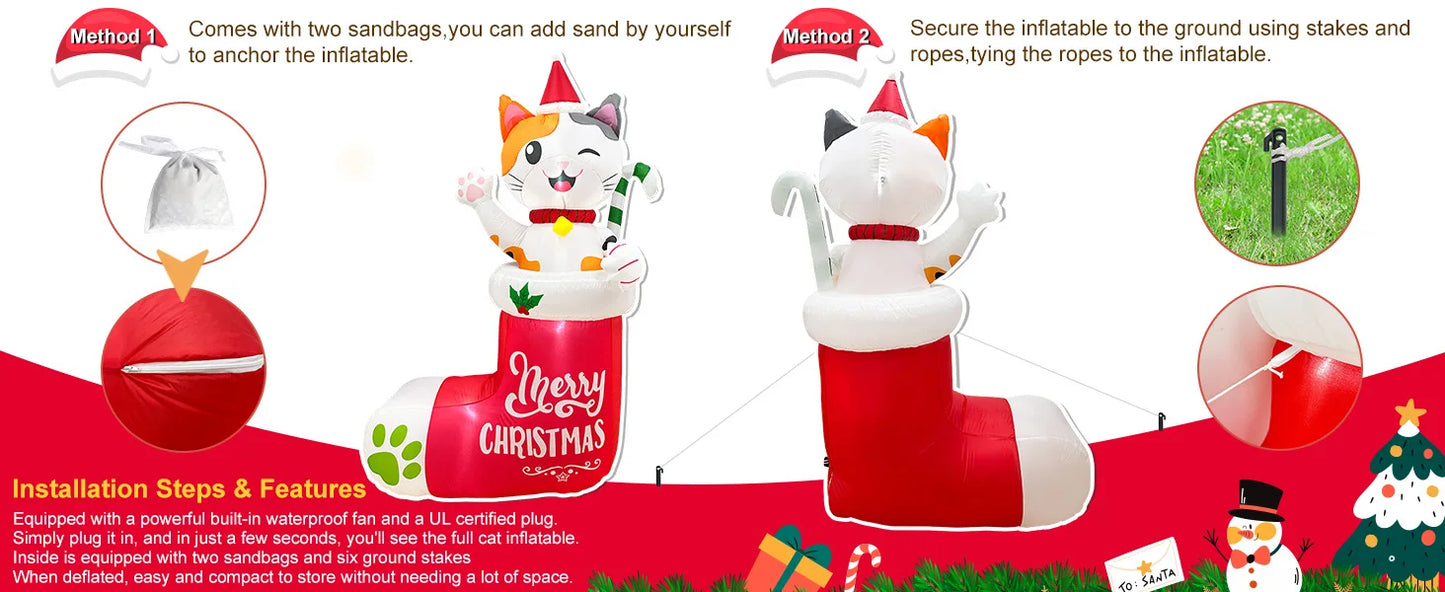 OurWarm 6FT Christmas Inflatables Outdoor Decorations, Christmas Blow Ups Dog in Xmas Stocking with Build-in LEDs and Candy