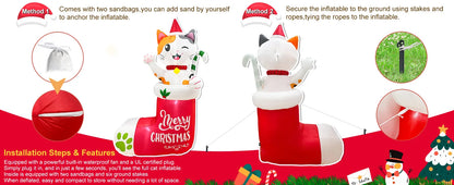 OurWarm 6FT Christmas Inflatables Outdoor Decorations, Christmas Blow Ups Dog in Xmas Stocking with Build-in LEDs and Candy