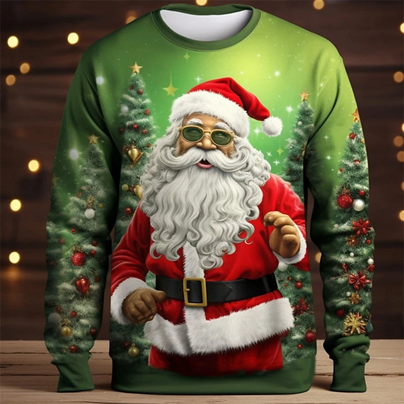 Cool Santa Claus Sweatshirt Men's Clothing 3D Printed Funny Santa Pullover Sweatshirts Christmas Gift Festival Trend Hoodies