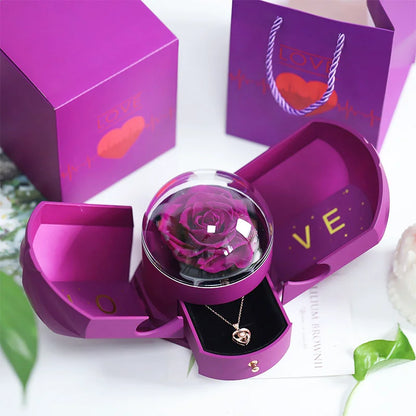 Custom Name Necklace With Double Castle Eternal Rose Jewelry Box For Girlfriend Mother's Day Valentine's Day Christmas Gifts
