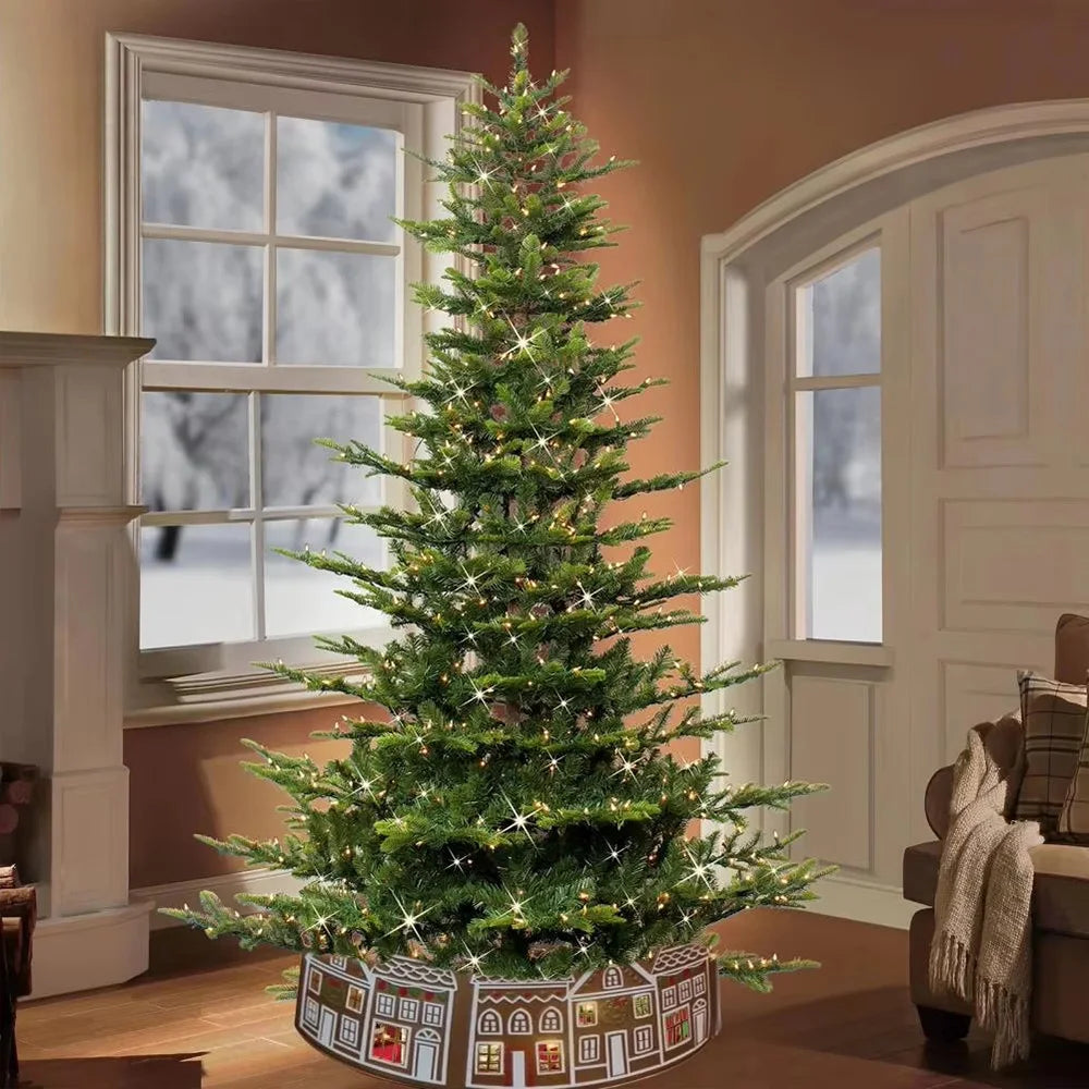 Christmas Tree Collar Gingerbread House Tree Skirt Collar with LED Lights Xmas Tree Base Cover for Holiday Home Decor