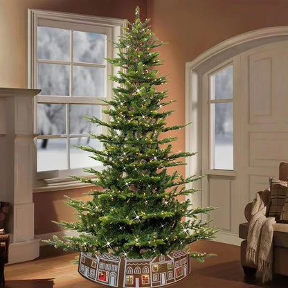 Christmas Tree Collar Gingerbread House Tree Skirt Collar with LED Lights Xmas Tree Base Cover for Holiday Home Decor